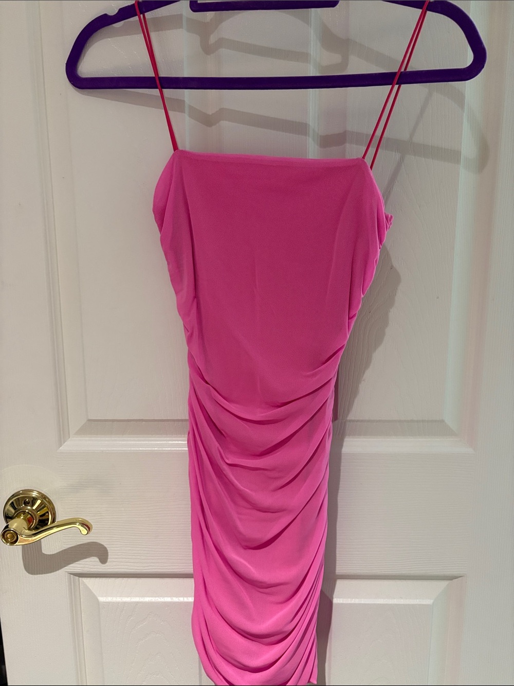 Women's Hot Pink Ruched Spaghetti-Strap Dress